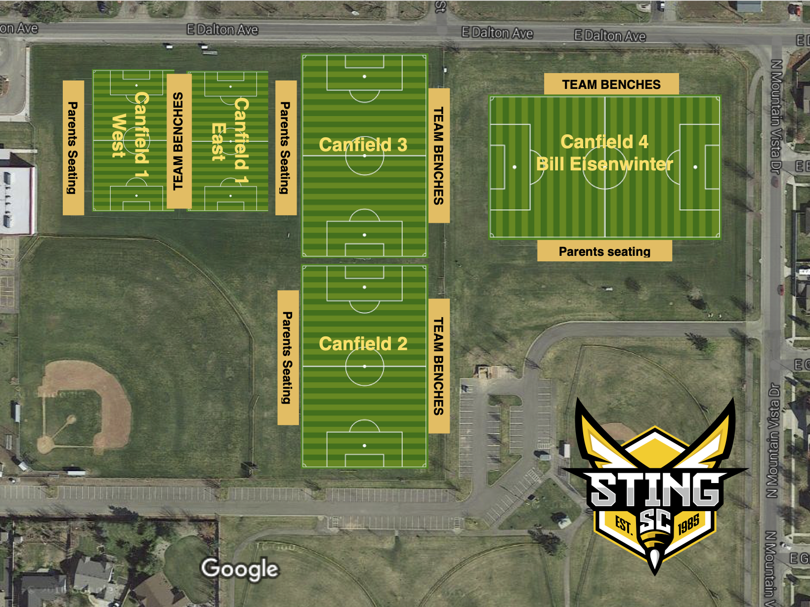 Spring 2026 Field map of Canfield Middle School from Sting SC